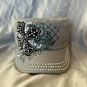 Hat~Rhinestone~Short Cross~Cadet style~adjustable velcro back
